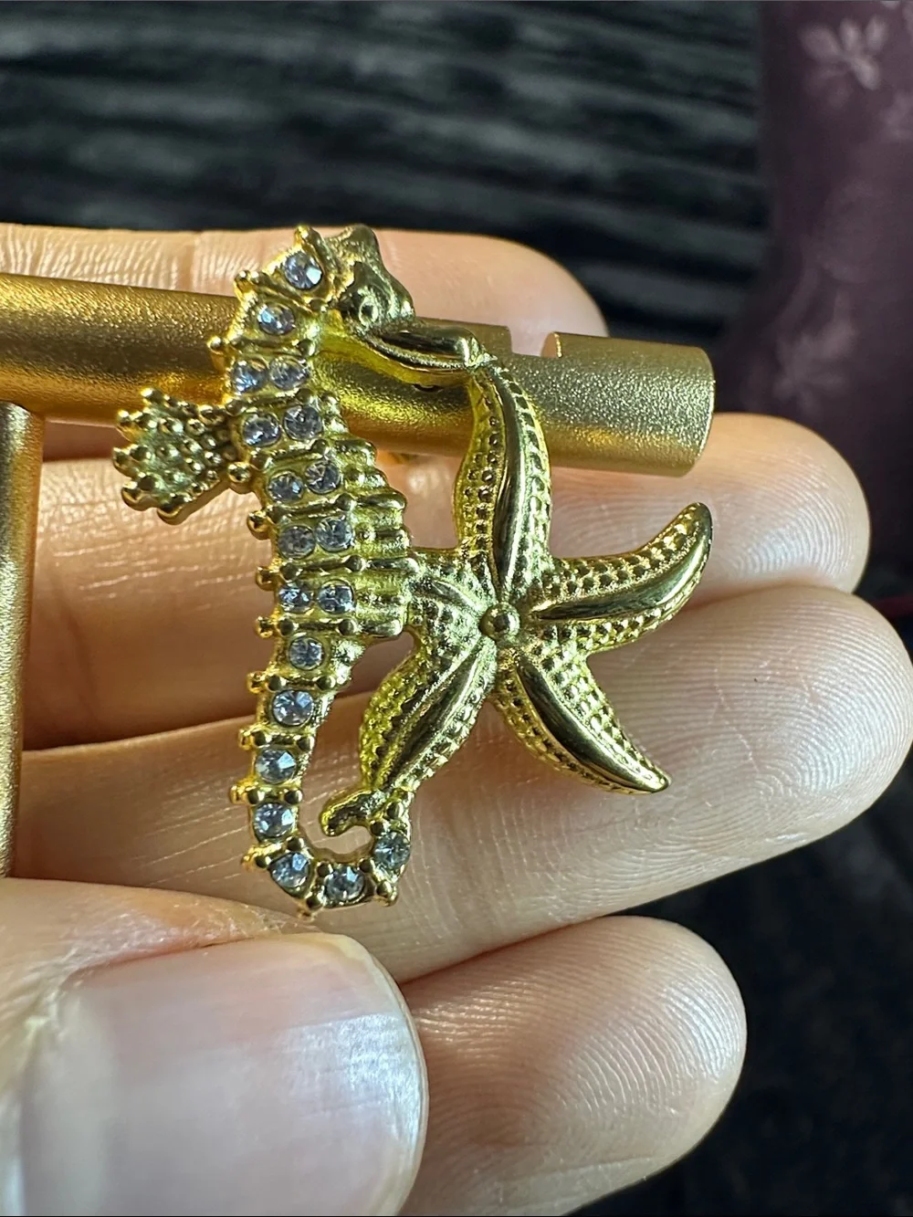 Kenneth Jay Lane Gold Seahorse & Starfish Crystal Drop Earrings - Picture 3 of 7